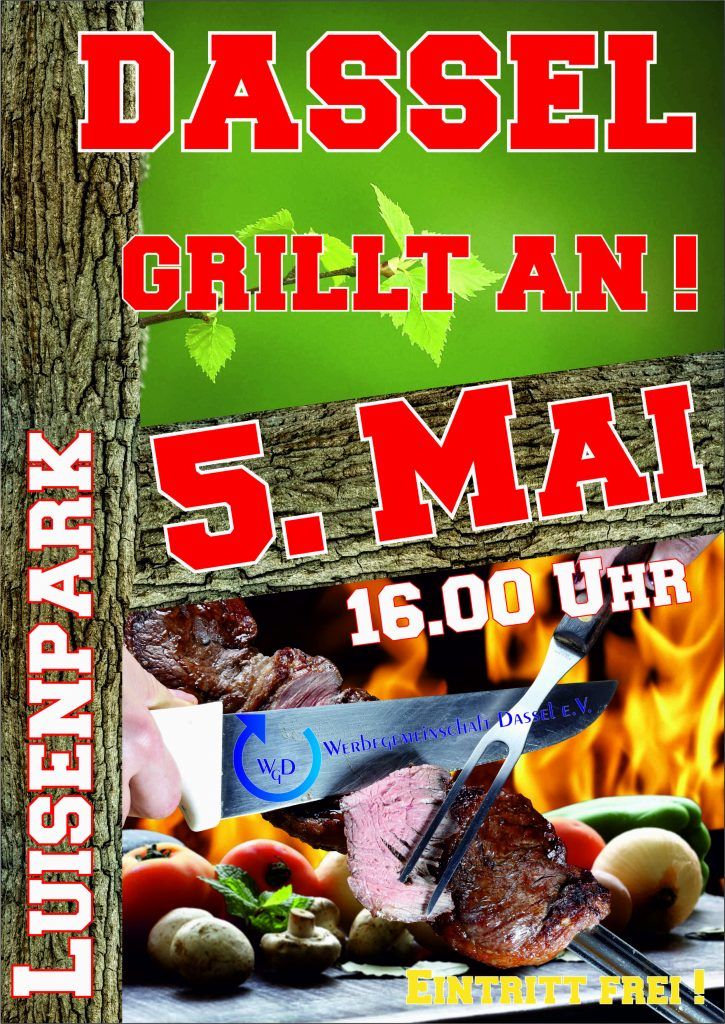 Plakat Dassel grillt an im Luisenpark, 5. Mai, 16 Uhr